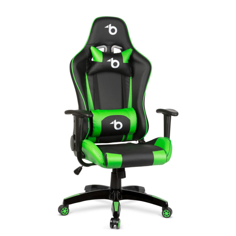 Gamer szék - derékpárnával, fejpárnával - zöld-fekete színben BMD1106GR