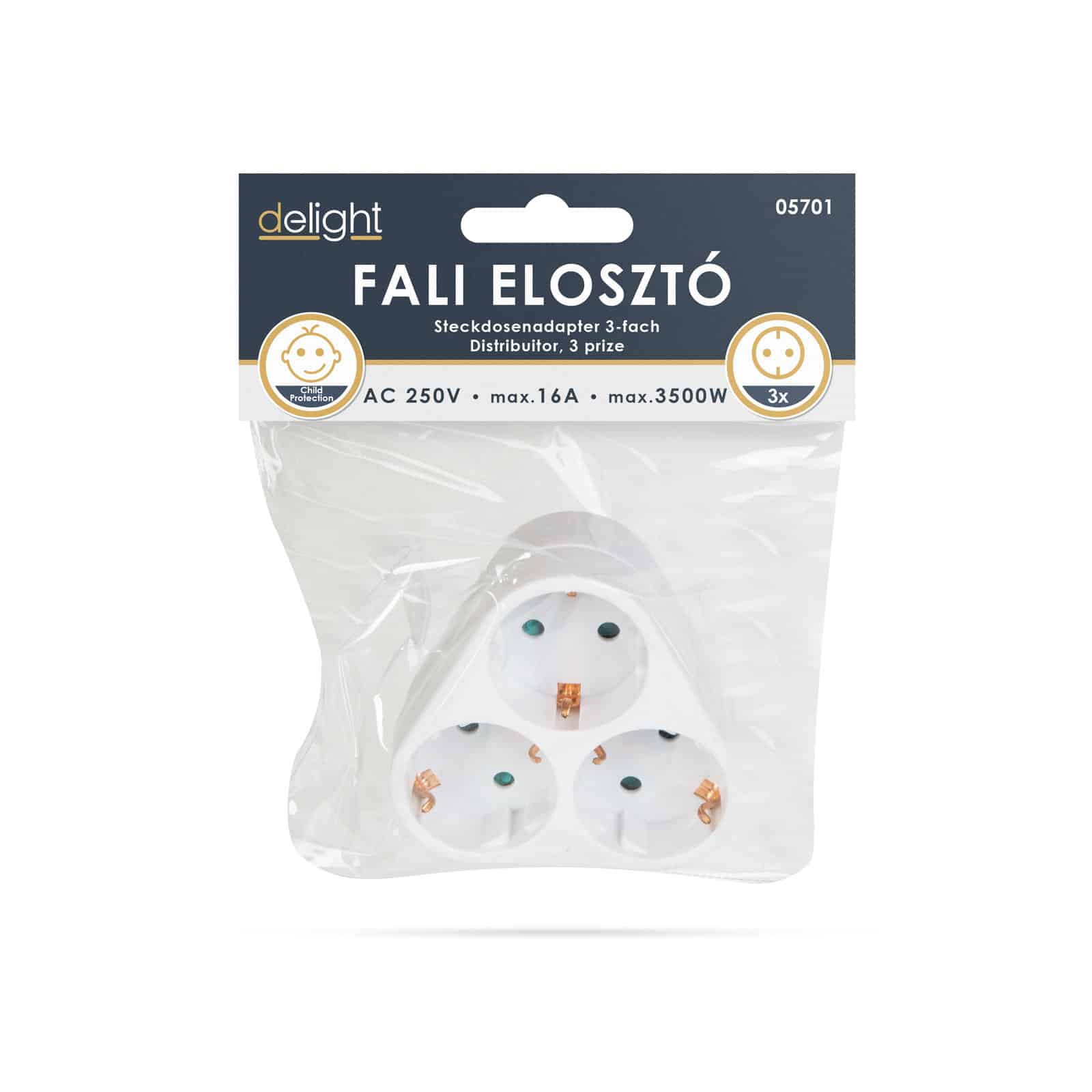 delight 05701 3-as elosztós átmenő dugalj