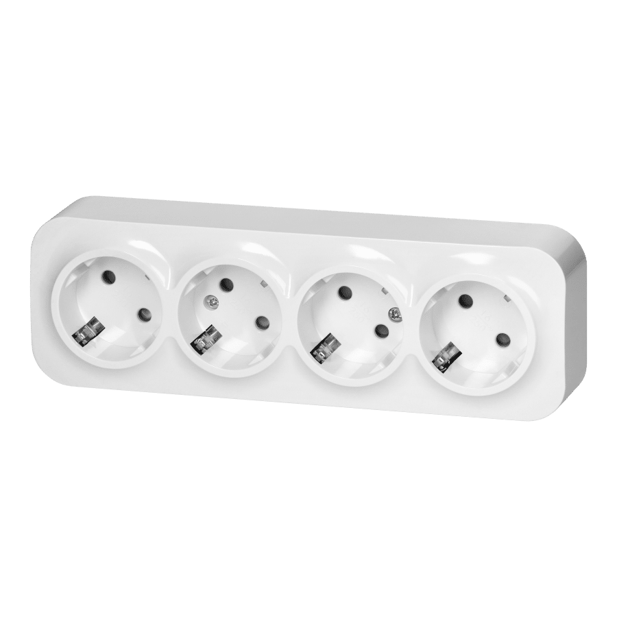 Orno OR-OE-7210 IP20 fk négyes aljzat, 16 A, gyermekvédős, 45°-ban elforg. betéttárcsákkal